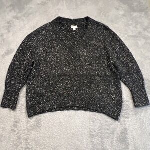 Ava & Viv Sweater Women's 2X Black‎ Silver Tinsel V-Neck Long Sleeve